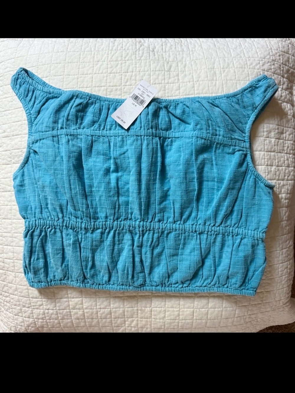 American Eagle Outfitters Blue Smocked Crop Tank Top